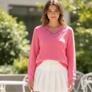 Lisa Todd pink cashmere V-neck preppy sweater size xl